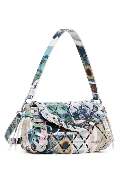 Desigual Small Collage Perforated Crossbody Bag In White