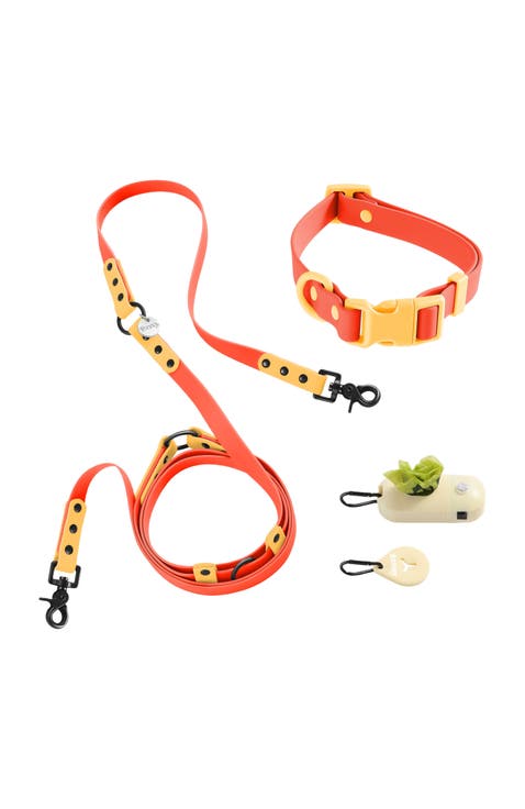 Luna 8FT Adjustable 6-in-1 Waterproof Hands-Free Leash and Collar with LED Flashlight, Bag Dispenser, and Poop Bag Holder