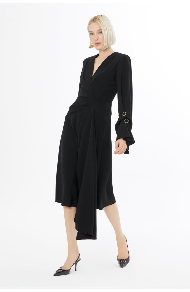 Gizia Pleated-Front Dress with Back Concealed Zip Closure, Alternate, color, Black