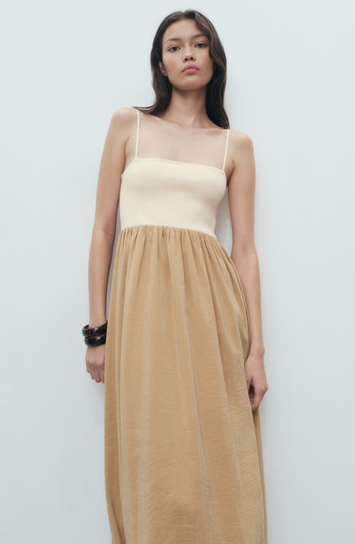 Mango Mixed Media Bubble Hem Midi Dress In Brown