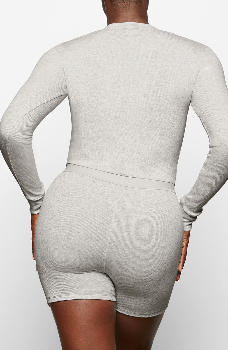 Long Sleeve Crop Stretch Cotton Rib Henley