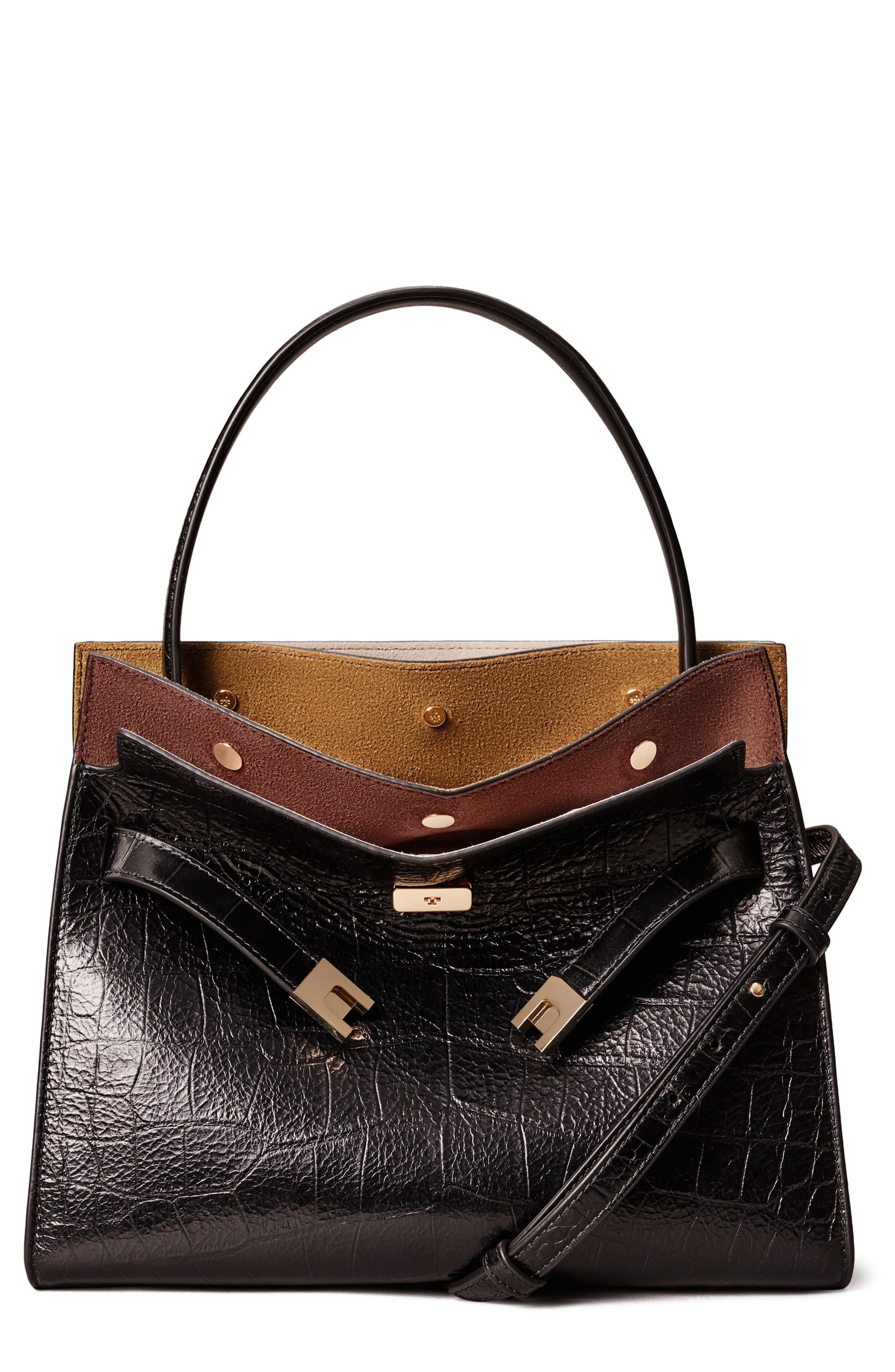 Tory Burch Lee Radziwill Croc Embossed Leather Tote, Main, color, 