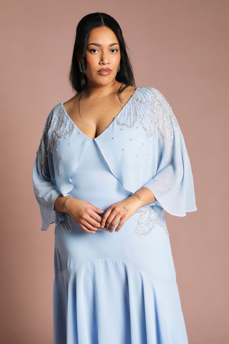 Plus Cape Sleeve Midi Dress, Alternate, color, Powder Blue