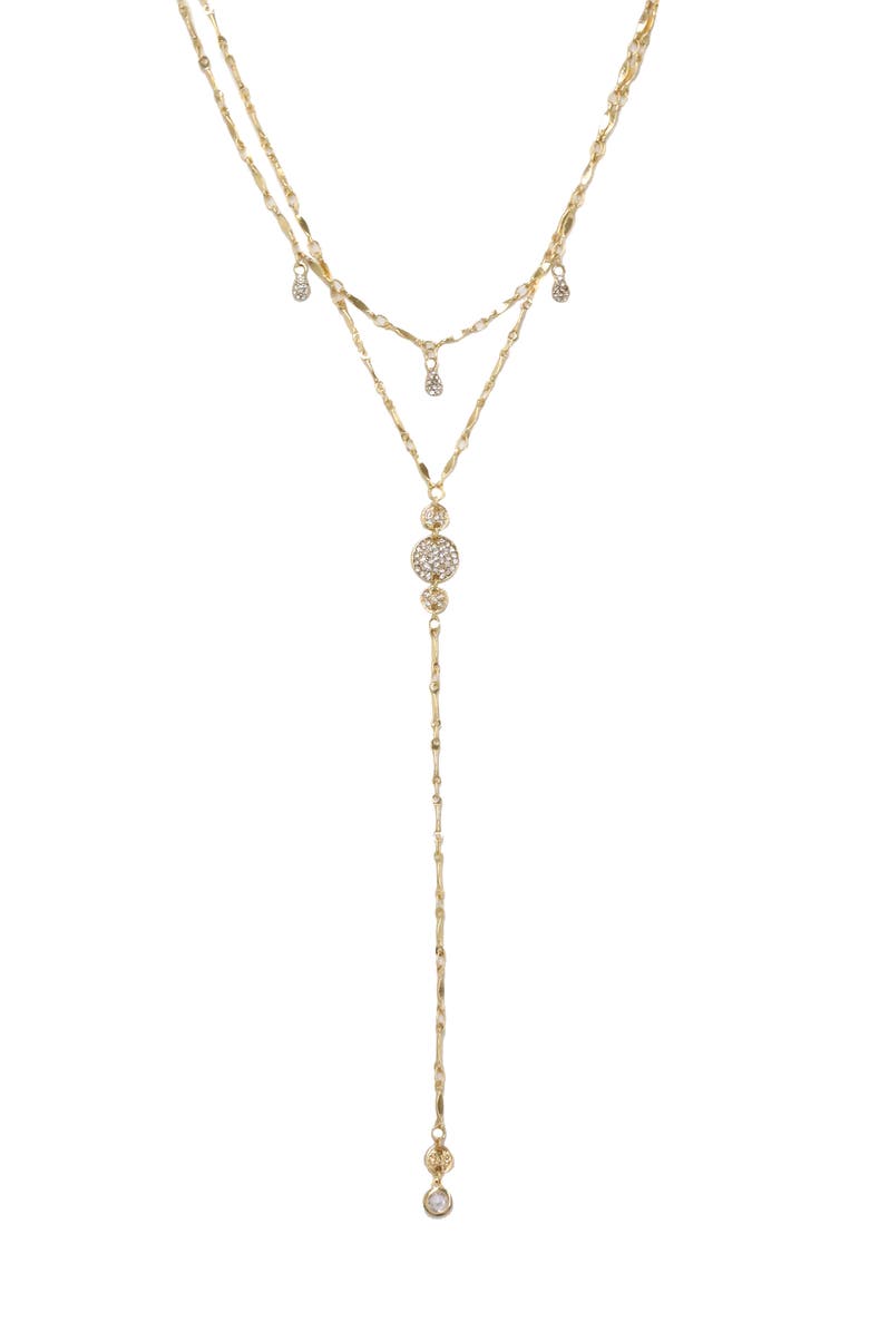 Ettika Layered Cubic Zirconia Lariat Necklace, Alternate, color, Gold