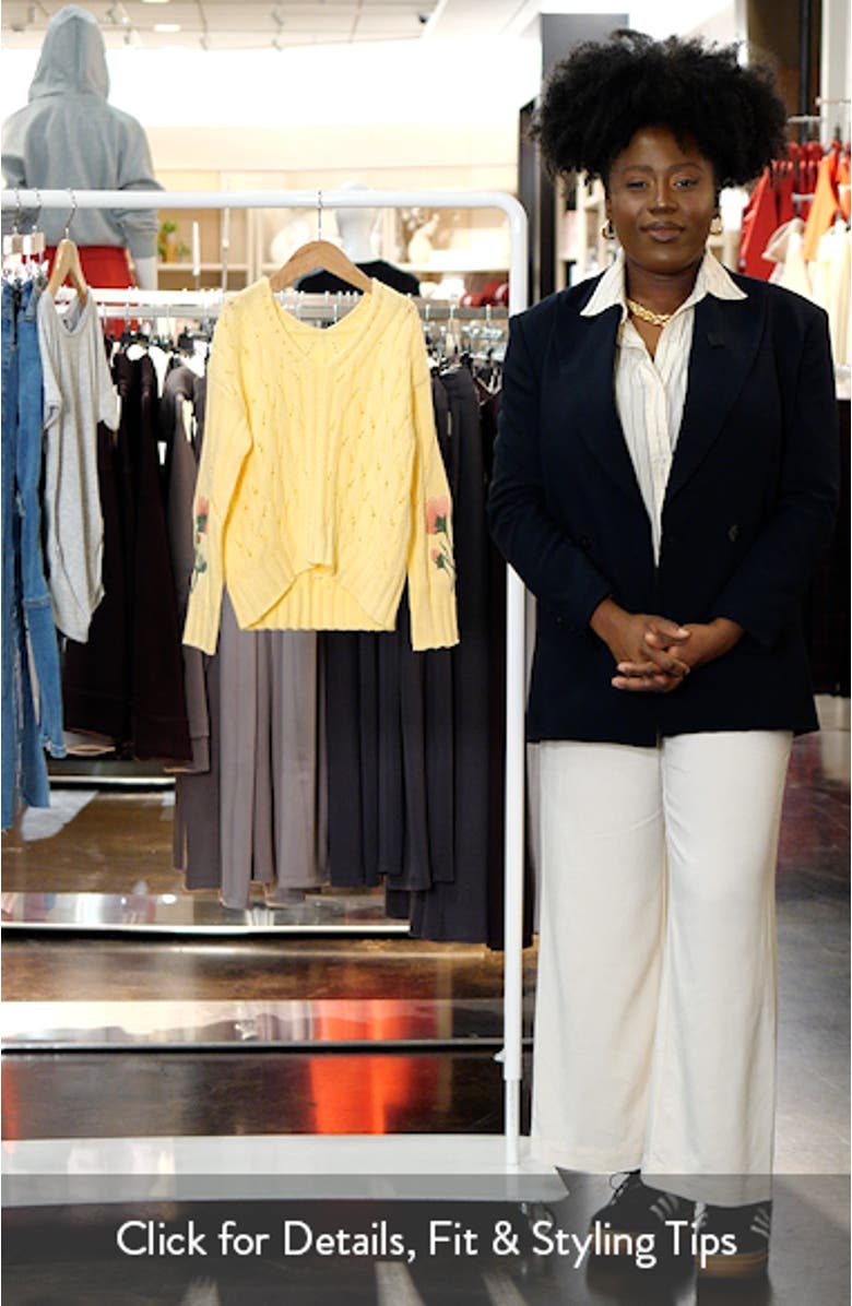 Kids' Flower Embroidered Pointelle V-Neck Sweater, sales video thumbnail