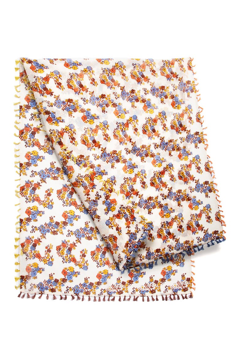 Floral Wool Scarf, Alternate, color, IVORY