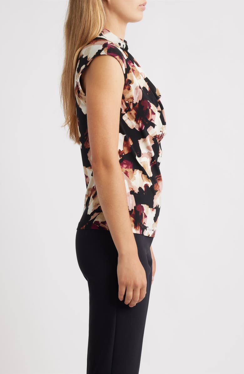 Anne Klein Floral Cowl Neck Cap Sleeve Top, Alternate, color, Anne Black Mutli