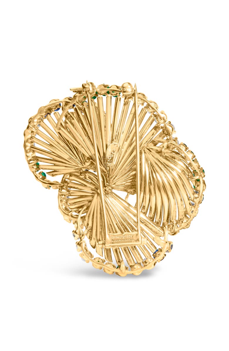 Haus of Brilliance 18K Yellow Gold 2 1/3 Cttw Diamond, Sapphire, and Emerald Sculpted Petal Brooch Pin, Alternate, color, Yellow