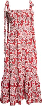 Erdem Floral Embroidered Tiered Cotton Blend Midi Sundress