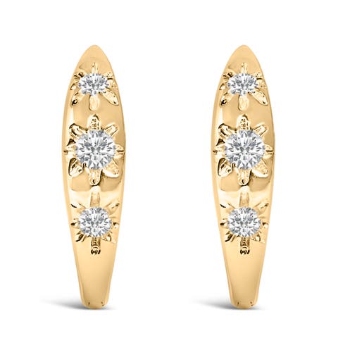 10K Gold 1/5 Cttw Lab Grown Diamond Three Stone Huggie Hoop Earrings