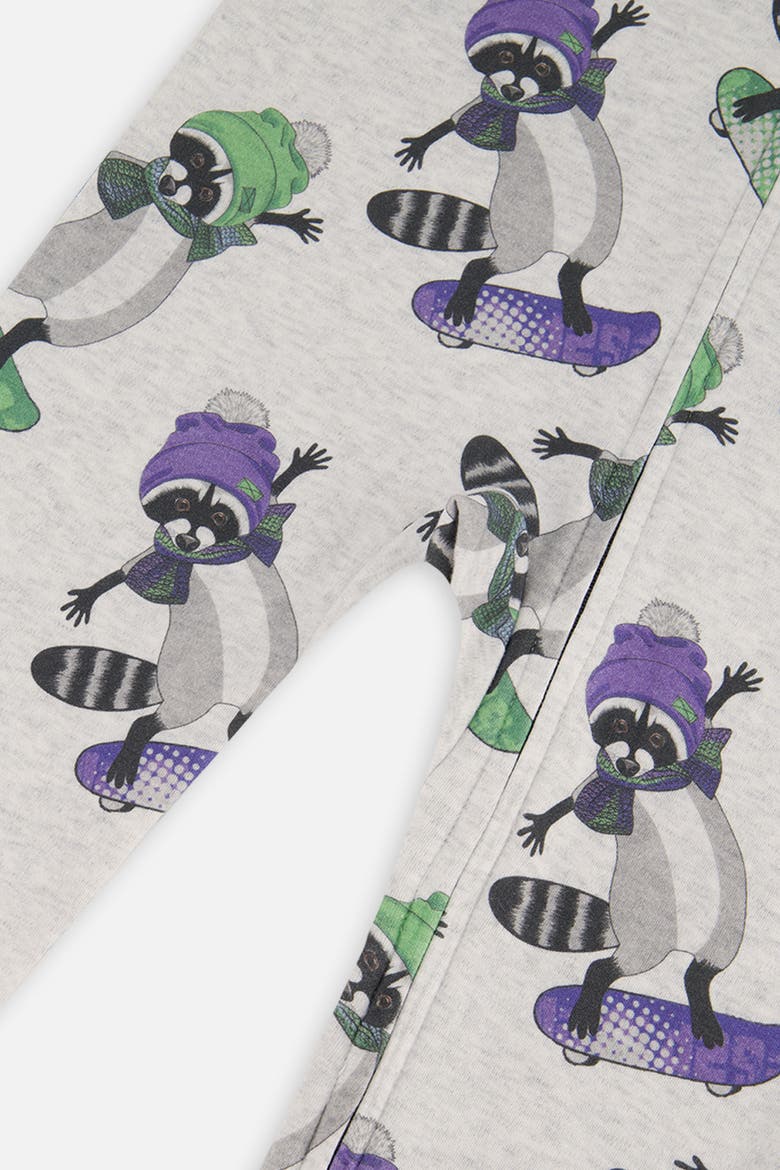 Raccoon Organic Cotton Front Zipper One Piece Pajama, Alternate, color, Beige with Raccoon Print