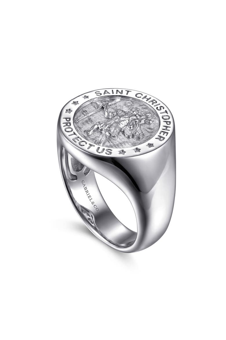 Men's Saint Christopher Signet Ring, Alternate, color, STERLING SILVER