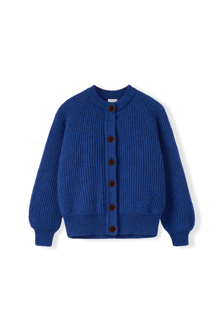 British Wool Ribbed Cardigan, Alternate, color, Cobalt