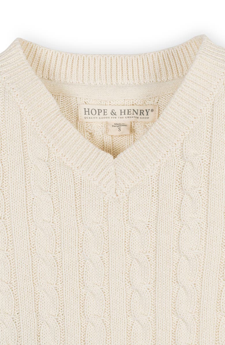 Hope & Henry Kids' Organic Long Sleeve V-Neck Cable Sweater, Alternate, color, Ivory Cable