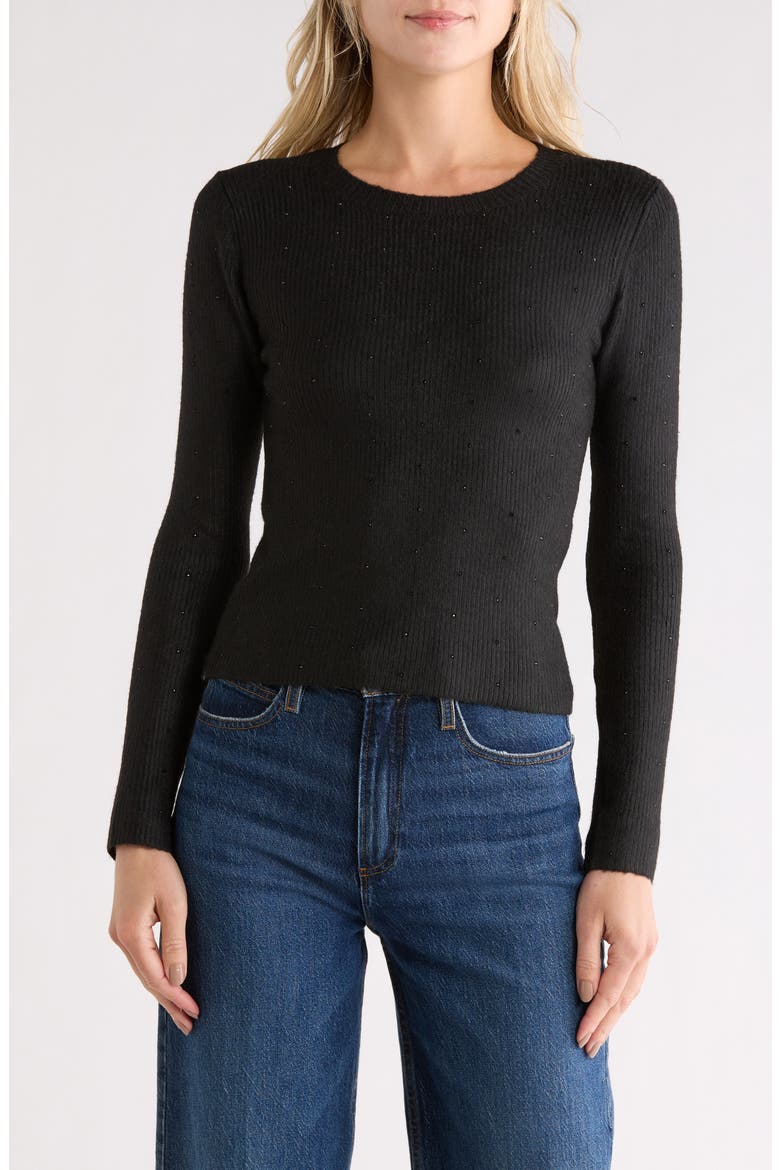 Rhinestone Ribbed Crop Sweater, Main, color, BLACK COMBO