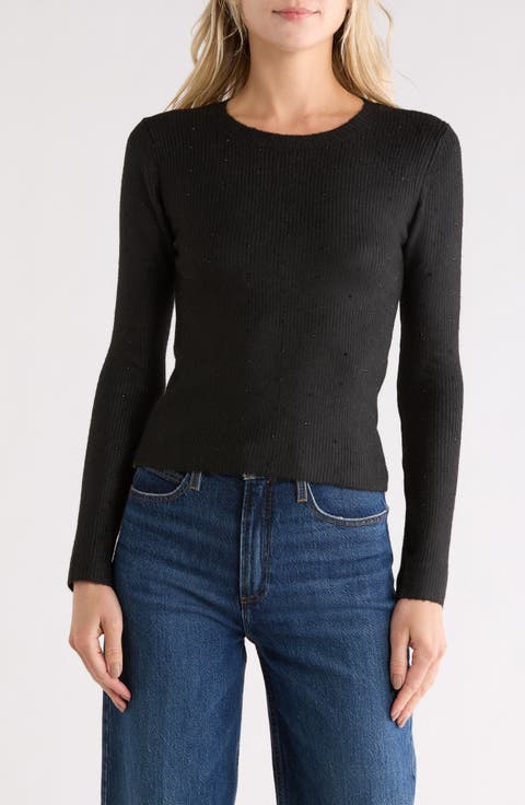 Rhinestone Ribbed Crop Sweater