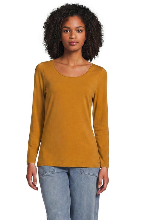 Long Sleeve Lightweight Jersey Scoop Neck T-Shirt