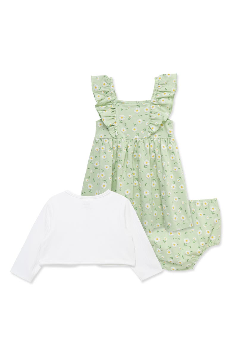 Little Me Daisy Dress, Cardigan & Bloomers Set, Alternate, color, Light Green
