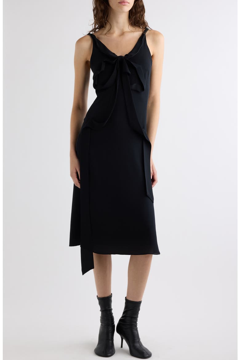 Dowla Bow Heavy Silk Georgette Dress, Main, color, BLACK