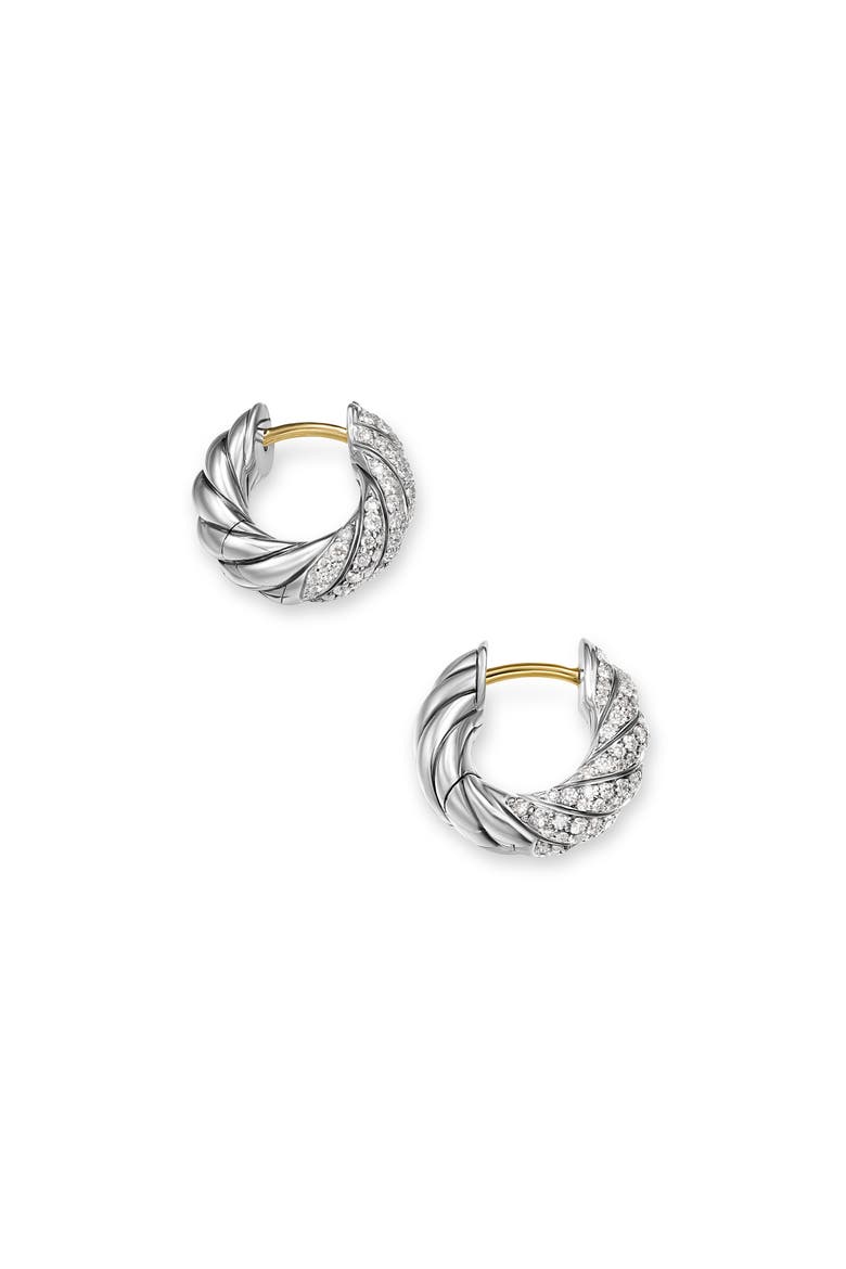 Sculpted Cable Hoop Earrings in Sterling Silver with Diamonds, 14.4mm, Alternate, color, STERLING SILVER