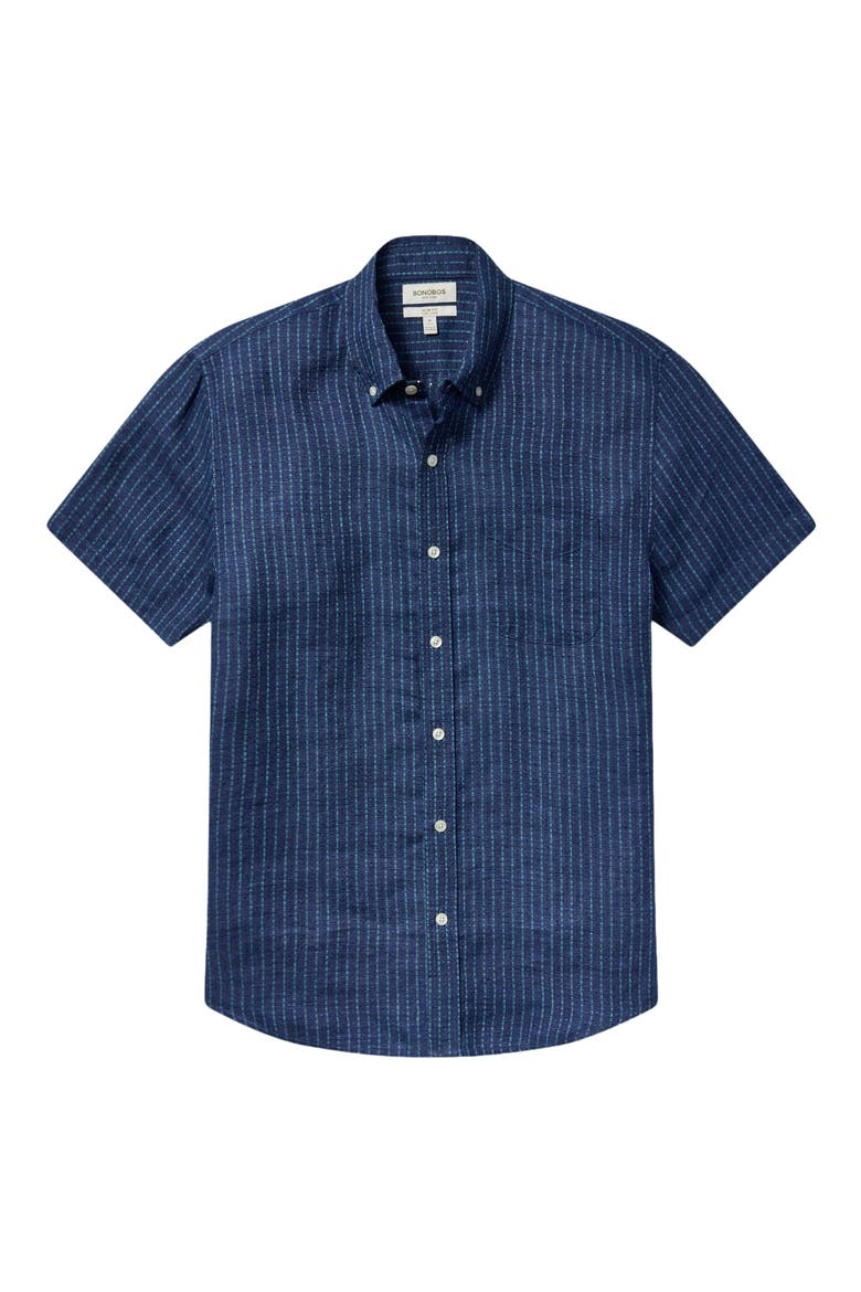 Slim Fit Striped Linen Shirt, Alternate, color, NAVY BLUE TRITON STRIPE LINEN