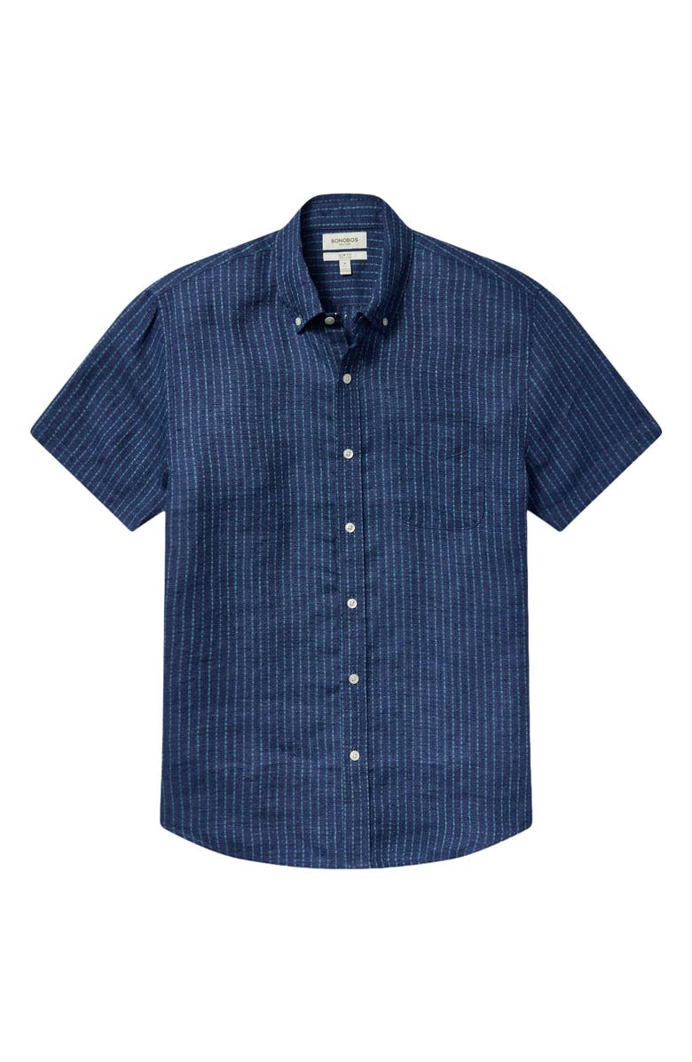 Bonobos Slim Fit Striped Linen Shirt, Alternate, color, Navy Blue Triton Stripe Linen