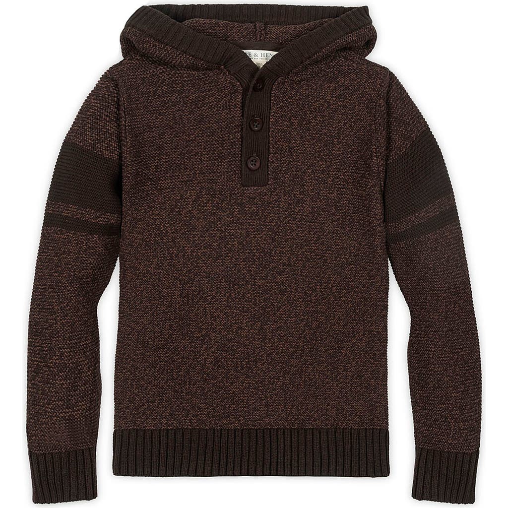 Hope & Henry Kids' Organic Long Sleeve Hooded Henley Sweater In Brown