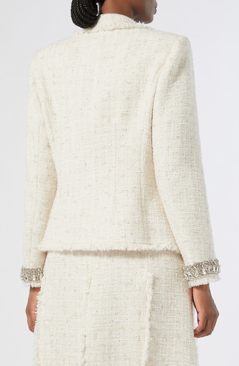 Marina Rinaldi Abavo Crystal Cuff Sequin Tweed Jacket, Alternate, color, Ivory