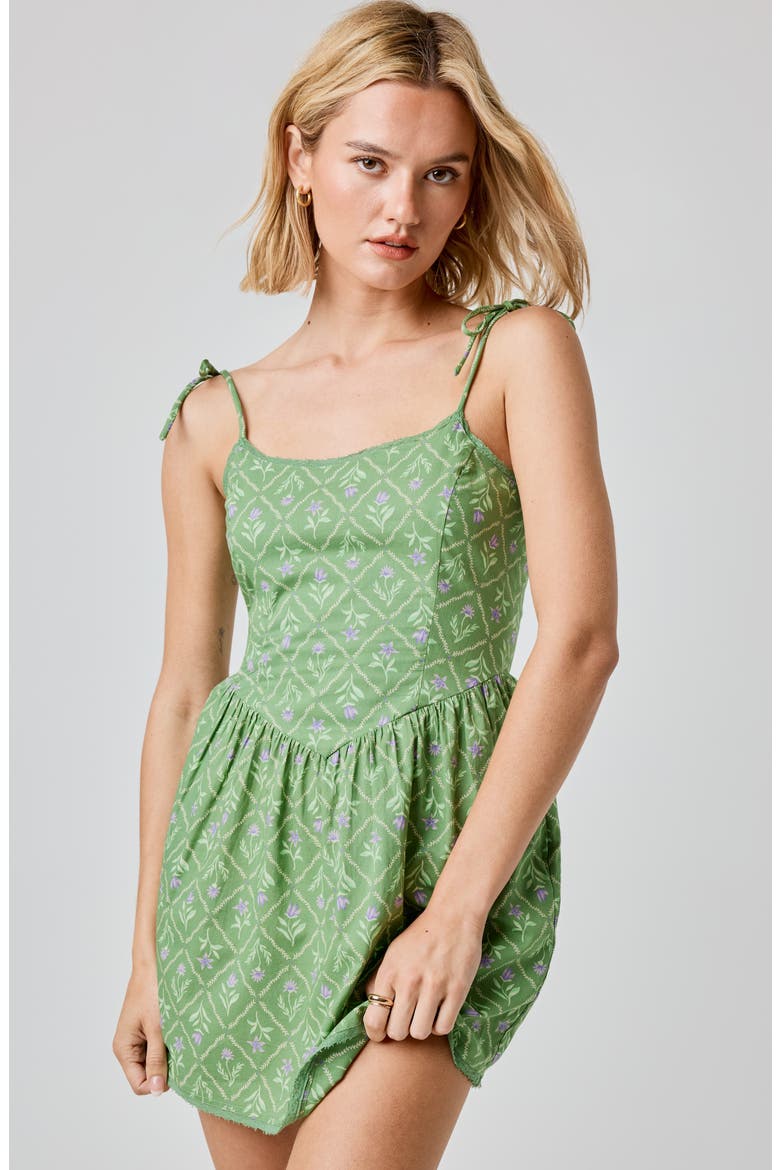 Lace Trim Tie Strap Minidress, Alternate, color, PALM BEACH FLORAL
