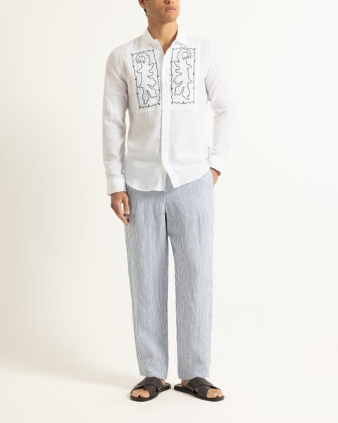 Giles Embroidery Tailored Fit Linen Embroidery Shirt