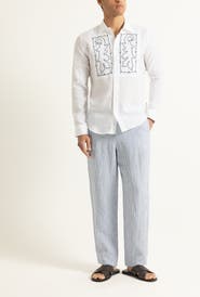 Orlebar Brown Giles Embroidery Tailored Fit Linen Embroidery Shirt