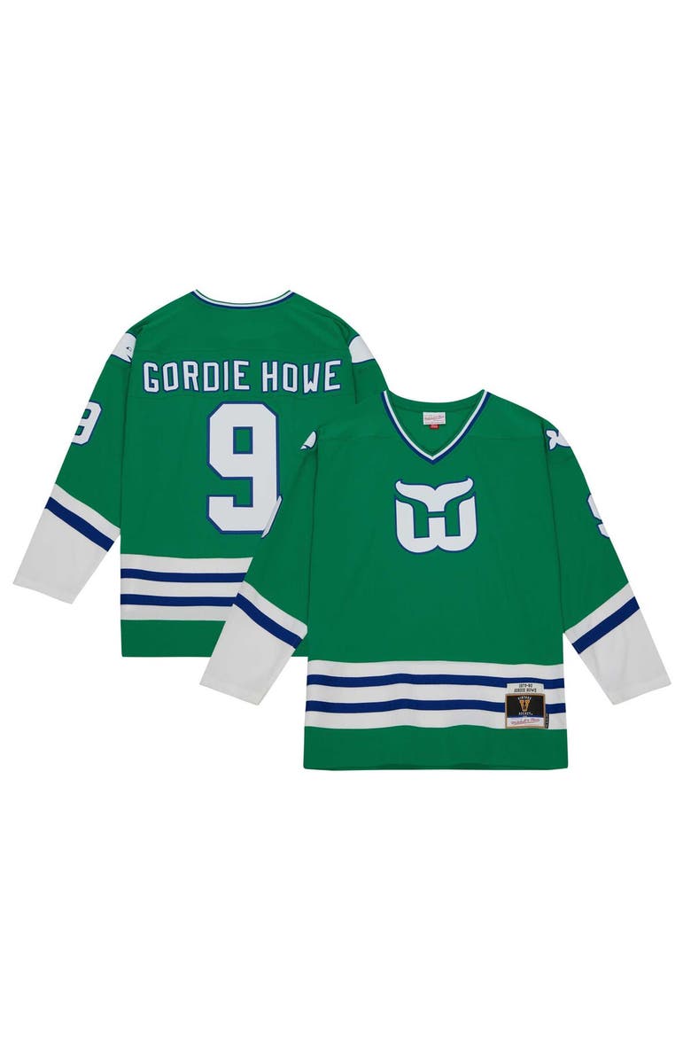 Mitchell & Ness Men's Mitchell & Ness Gordie Howe Green Hartford Whalers 1979/80 Blue Line Player Jersey, Main, color, 