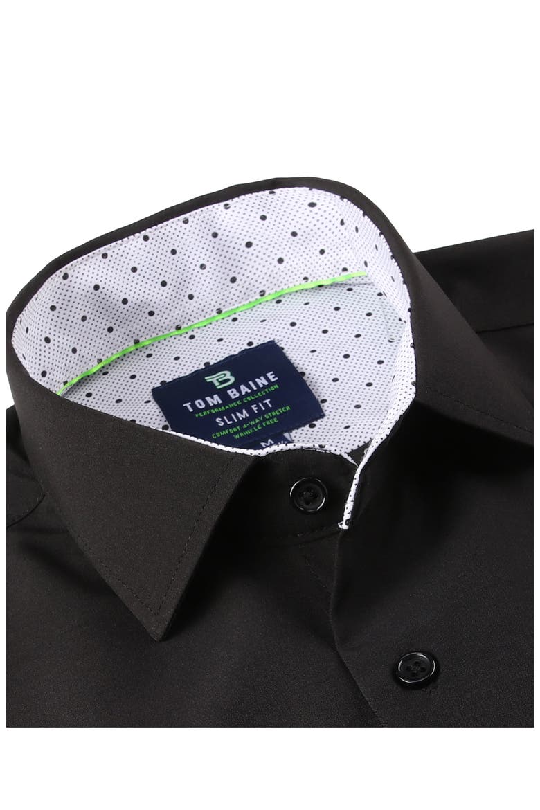 Slim Fit Short Sleeve Performance Stretch Button-Up Shirt, Alternate, color, BLACK