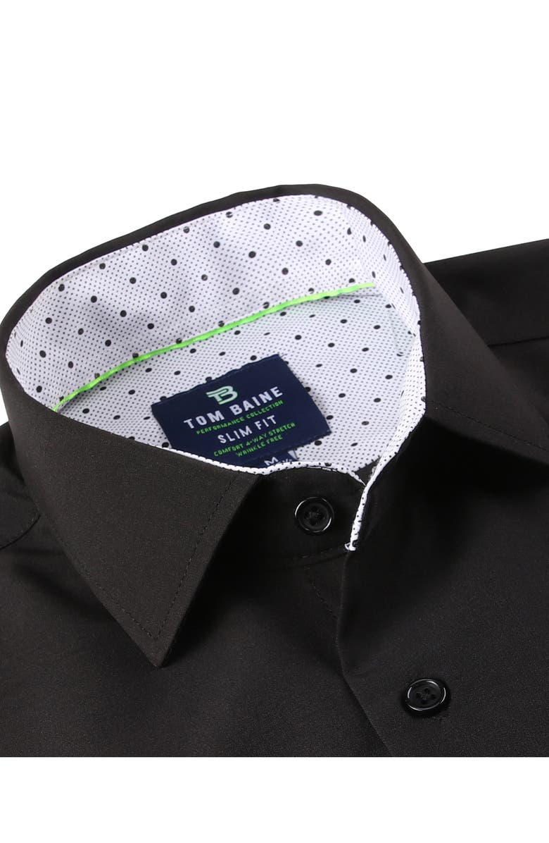 TOM BAINE Slim Fit Short Sleeve Performance Stretch Button-Up Shirt, Alternate, color, Black