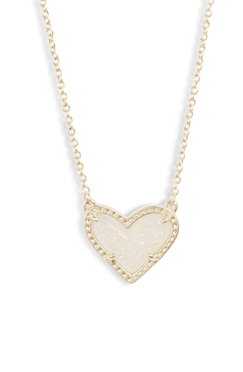 Kendra Scott Ari Heart Pendant Necklace, Main, color, Gold/ Iridescent Drusy