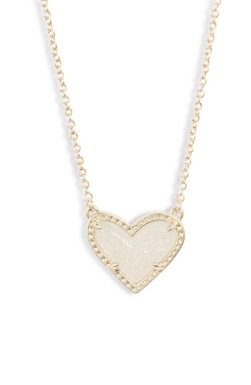 Kendra Scott Ari Heart Pendant Necklace in Gold/Iridescent Drusy 