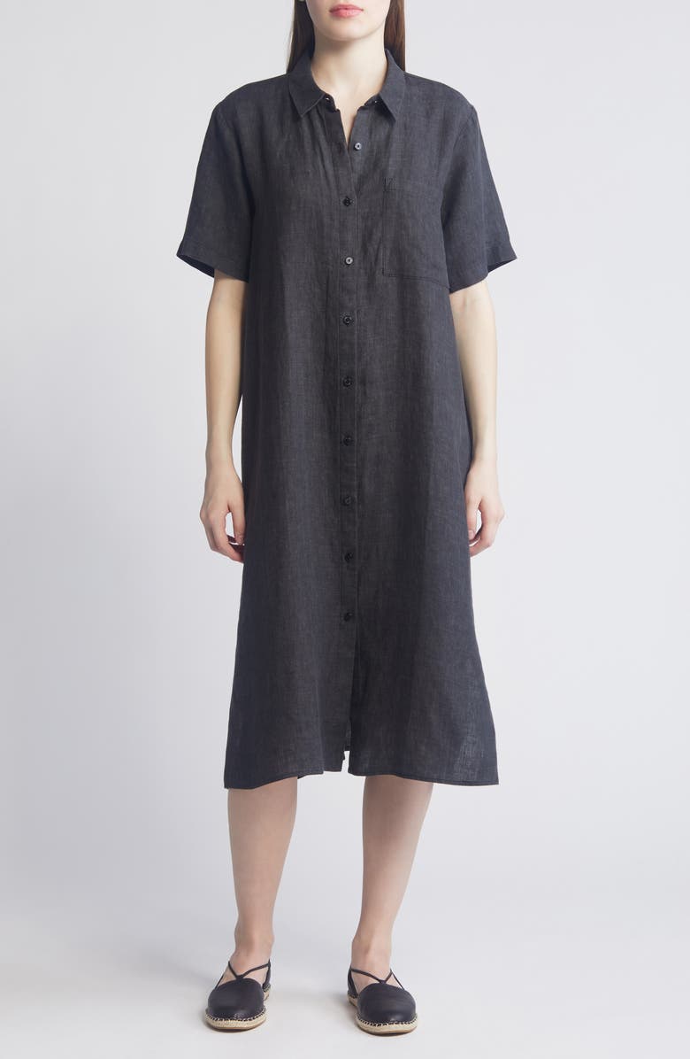 Eileen Fisher Classic Collar Organic Linen Shirtdress, Main, color, 