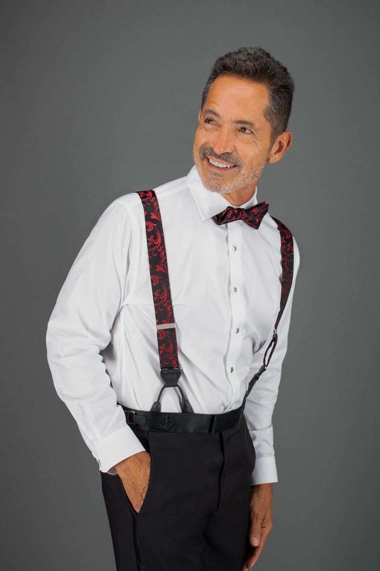 Big & Tall Christian the Romantic Brocade Silk Button End Suspenders, Alternate, color, Red