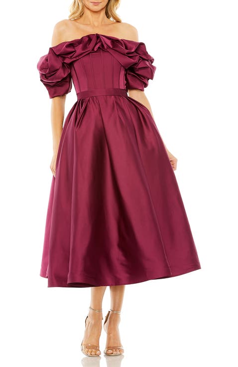 Off The Shoulder Tea Length Gown