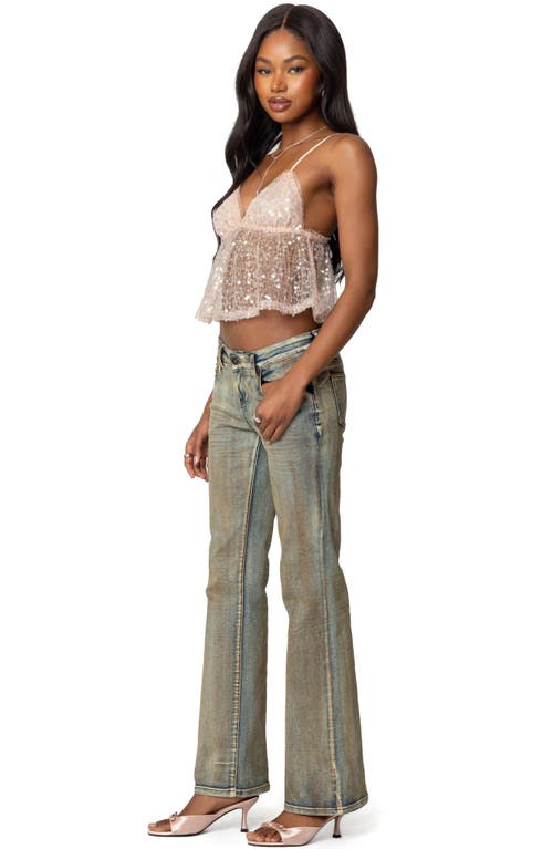 Edikted Sheer Sequin Babydoll Tank Top In Pink