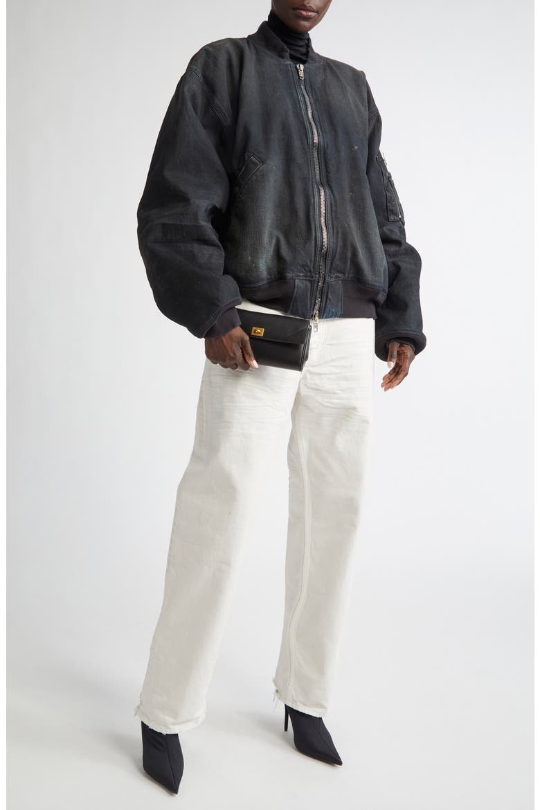 Balenciaga Oversize Distressed Denim Bomber Jacket (Women) | Nordstrom