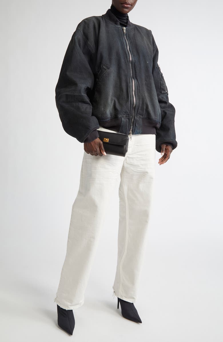 Balenciaga Oversize Distressed Denim Bomber Jacket, Alternate, color, 2430 Croc