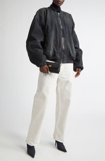 Balenciaga Oversize Distressed Denim Bomber Jacket | Nordstrom