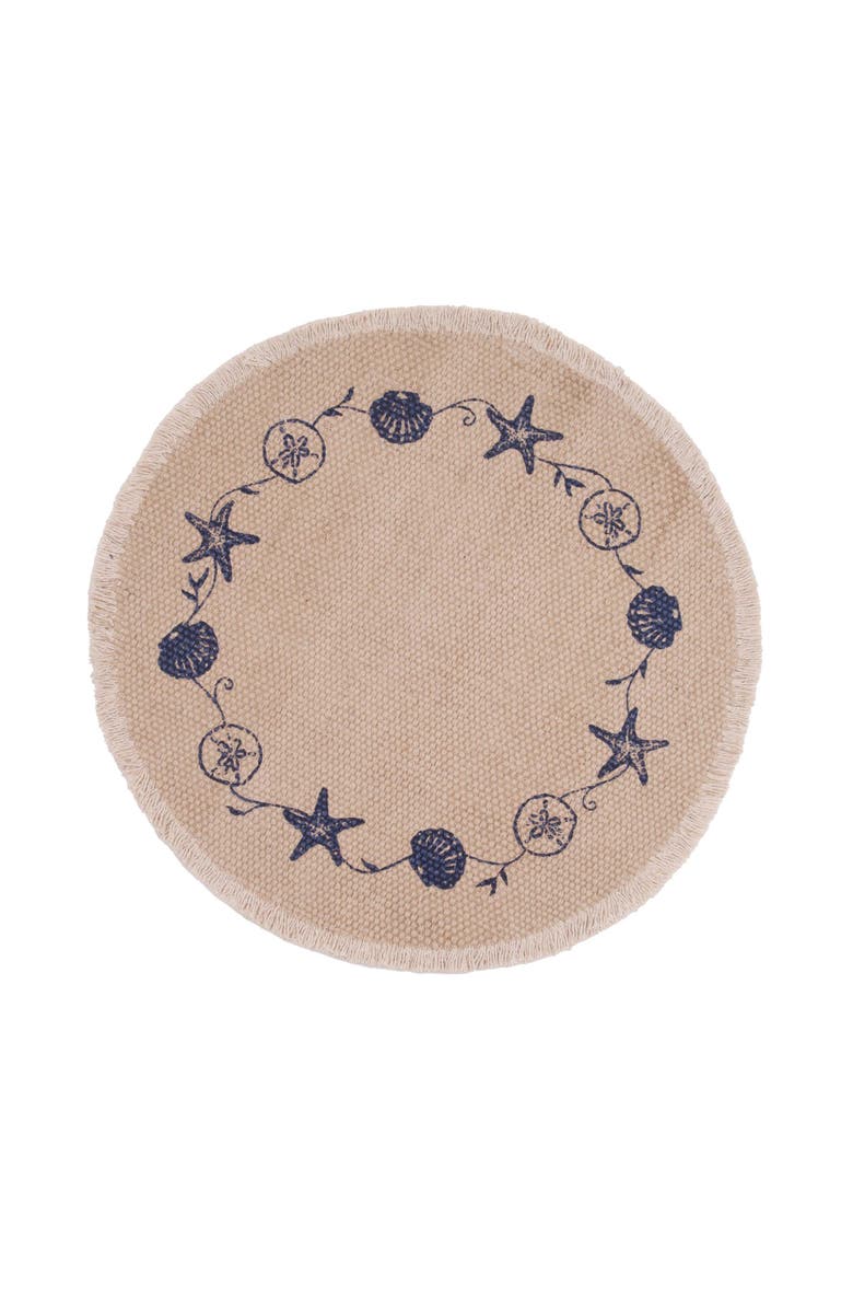 C&F Home Fringed Blue Shell Printed Round Set of 6 Placemats 15", Alternate, color, Beige
