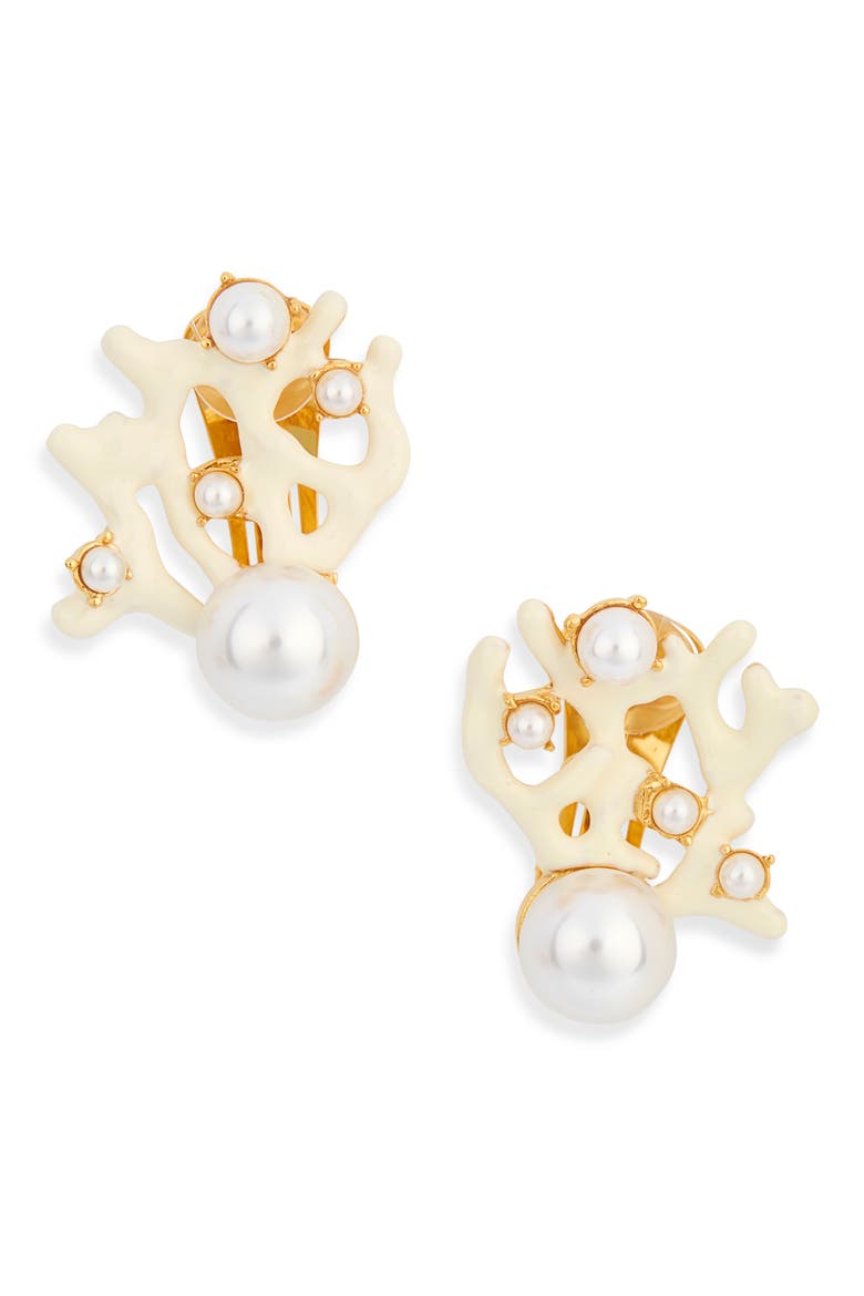 Faux Pearl Clip-On Earrings, Main, color, WHITE