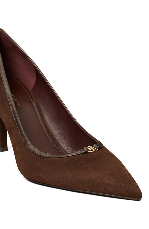 Tory Burch Double T Buckle Pointed Toe Pump In Brown