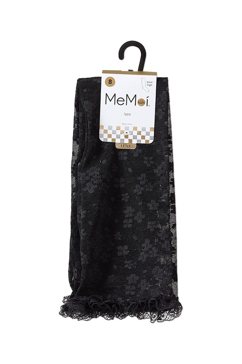 Floral Lace Mesh Knee High Sock, Alternate, color, Black