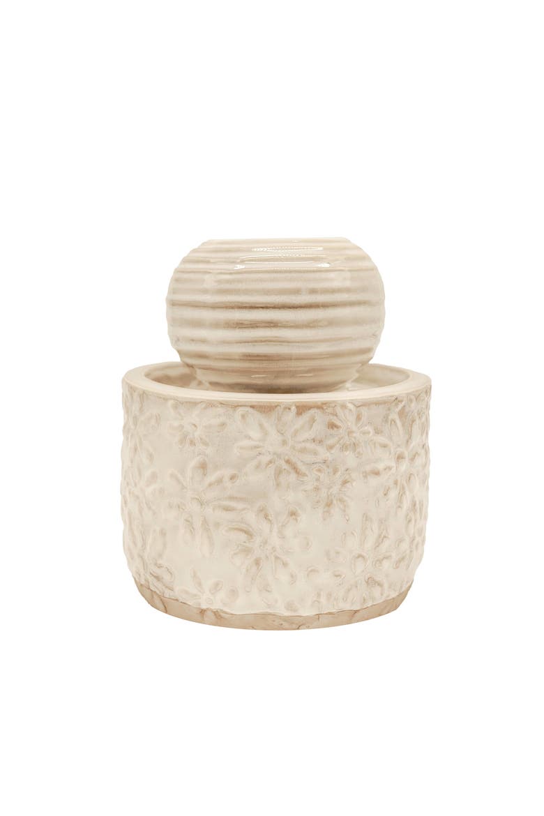 7" x 8" Abeline Floral White Glaze Stoneware Antique Plug-In Decorative Water Fountain, Main, color, White