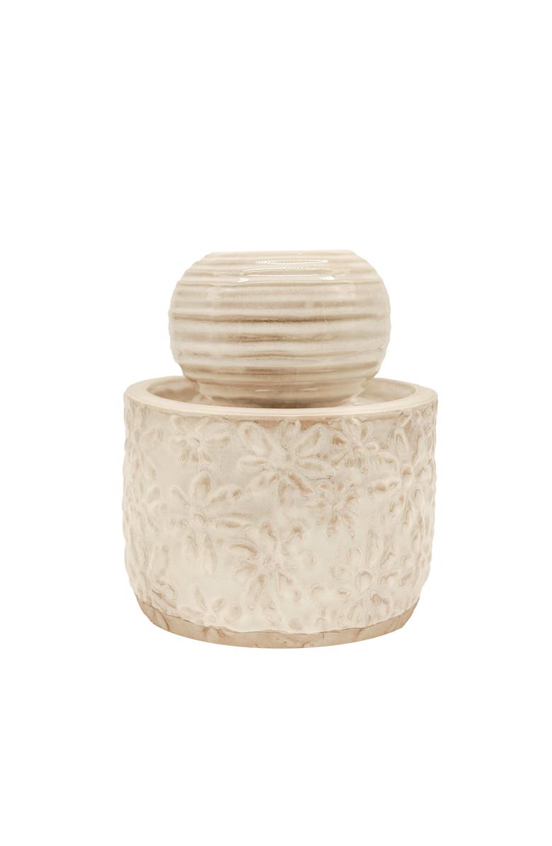 Foreside Home and Garden 7" x 8" Abeline Floral White Glaze Stoneware Antique Plug-In Decorative Water Fountain, Main, color, White
