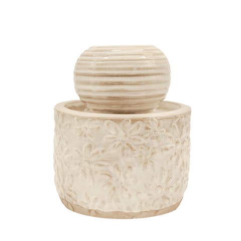 7" x 8" Abeline Floral White Glaze Stoneware Antique Plug-In Decorative Water Fountain
